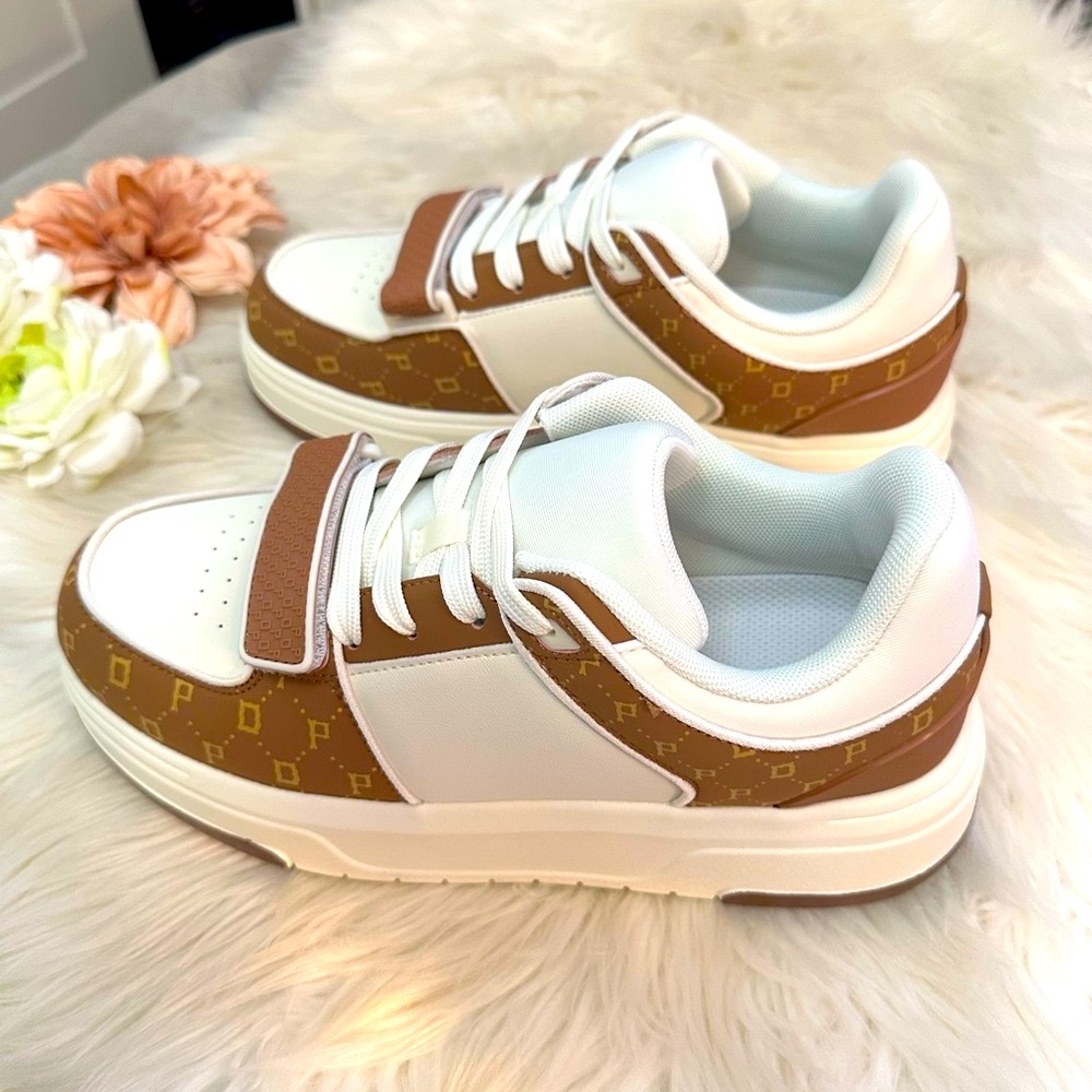 Designer Print Women’s Sneakers in White and Brown By Dream Pairs NEW! - Picture 4 of 9